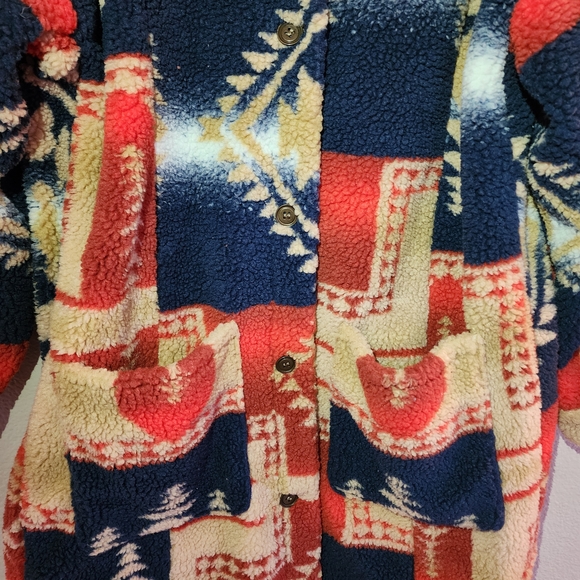 Anthropologie Pilcro Geometric Sherpa Fleece Longline Coat Jacket XS - Picture 6 of 16